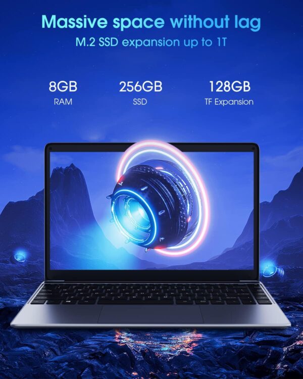 CHUWI HeroBook Pro 14.1'' Laptop, 256GB SSD 8GB RAM, Windows 11 Laptops, 2TB SSD Expand, Intel Celeron N4020(up to 2.8GHz), 2K FHD IPS Display, Ultra Slim, Mini-HDMI, 5G WiFi, USB3.0, Webcam,TF Card - Image 3