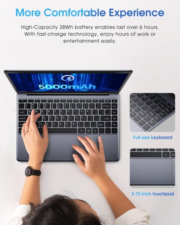CHUWI HeroBook Pro 14.1'' Laptop, 256GB SSD 8GB RAM, Windows 11 Laptops, 2TB SSD Expand, Intel Celeron N4020(up to 2.8GHz), 2K FHD IPS Display, Ultra Slim, Mini-HDMI, 5G WiFi, USB3.0, Webcam,TF Card - Image 5