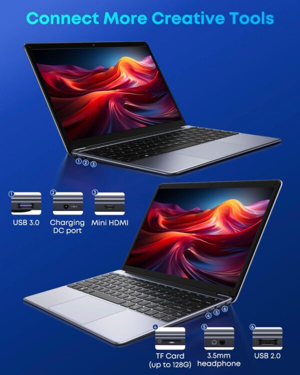 CHUWI HeroBook Pro 14.1'' Laptop, 256GB SSD 8GB RAM, Windows 11 Laptops, 2TB SSD Expand, Intel Celeron N4020(up to 2.8GHz), 2K FHD IPS Display, Ultra Slim, Mini-HDMI, 5G WiFi, USB3.0, Webcam,TF Card - Image 7