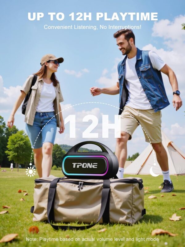 Portable Bluetooth Speaker, 30W Peak, 12H Playtime, IPX5 Waterproof with Light, TWS Pairing, Wireless Speaker for Home/Party/Outdoor/Beach, Birthday Gift (Black) - Image 3