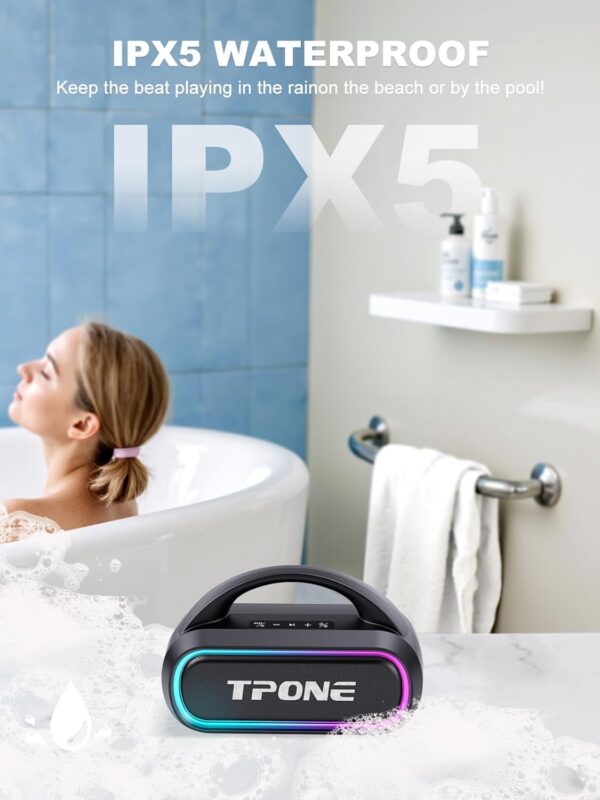 Portable Bluetooth Speaker, 30W Peak, 12H Playtime, IPX5 Waterproof with Light, TWS Pairing, Wireless Speaker for Home/Party/Outdoor/Beach, Birthday Gift (Black) - Image 4