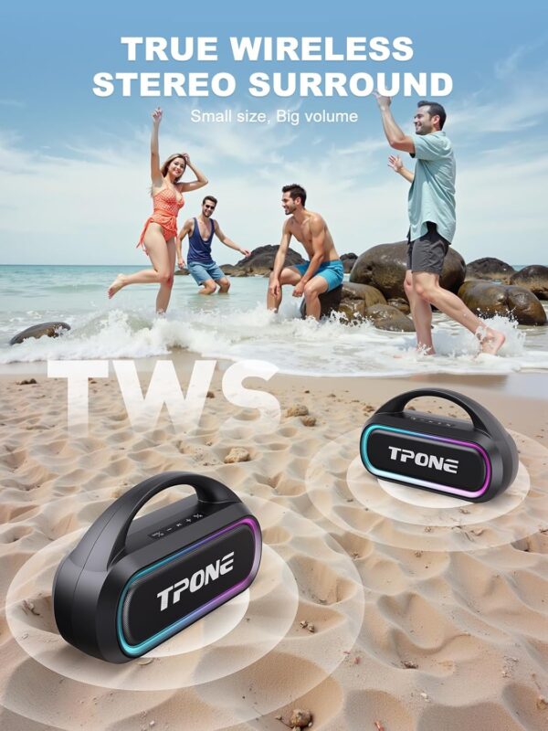 Portable Bluetooth Speaker, 30W Peak, 12H Playtime, IPX5 Waterproof with Light, TWS Pairing, Wireless Speaker for Home/Party/Outdoor/Beach, Birthday Gift (Black) - Image 7