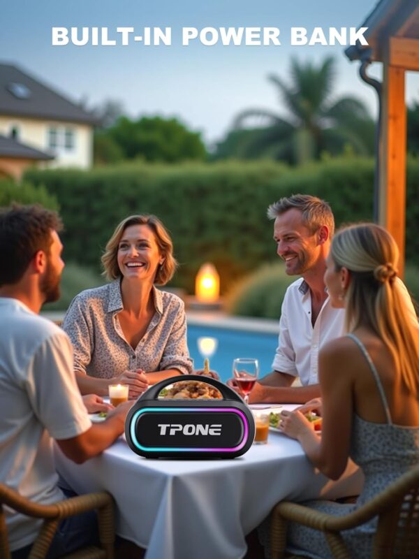 Portable Bluetooth Speaker, 30W Peak, 12H Playtime, IPX5 Waterproof with Light, TWS Pairing, Wireless Speaker for Home/Party/Outdoor/Beach, Birthday Gift (Black) - Image 8