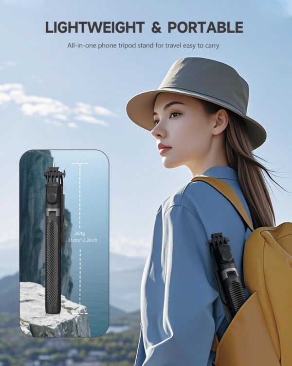 71” Phone Tripod & Selfie Stick, Portable All in One Extendable Cell Phone Tripod Stand, with Wireless Remote Control for iPhone/Samsung/Android/Camera - Image 6