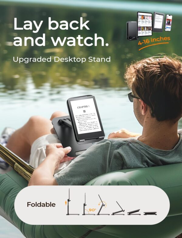 LISEN Tablet Stand for iPad Stand Holder Desk, Foldable Home Office Desk Accessories Travel for iPad Holder Dorm College Essentials Portable Monitor Stand Fits Tabs Kindle iPhone 4-15.9" Black - Image 5