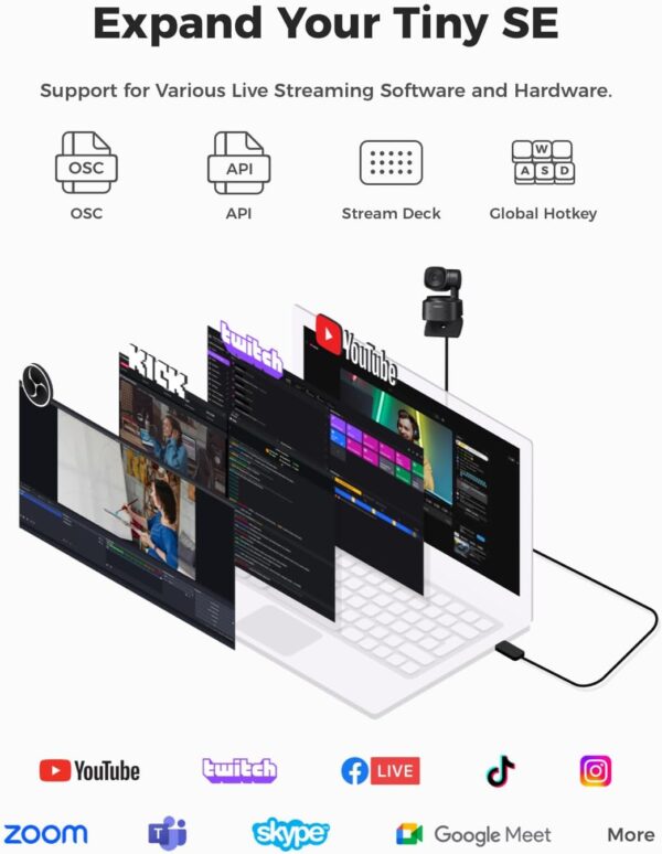 OBSBOT Tiny SE 1080P 100FPS Webcam for PC, AI Tracking PTZ Streaming Camera with 1/2.8" Sensor, Gesture Control, Dual ISO, Staggered HDR, Web Camera for Desktop Computer, Laptop, Meeting, Video Calls - Image 6