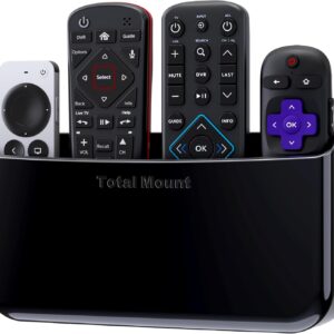 TotalMount Hole-Free Remote Holder – Eliminates Need to Drill Holes in Your Wall (Premium Black Holder for 3 or 4 Remotes)