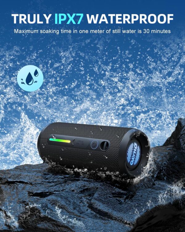 OHAYO Portable Bluetooth Speaker - IPX7 Waterproof, Wireless Stereo Pairing, 25-Hour Playtime, 24W Loud Sound, Bluetooth 5.3, Bass Boost, LED Lights, for Home/Shower/Outdoor/Beach/Travel, Gift Ideas - Image 3
