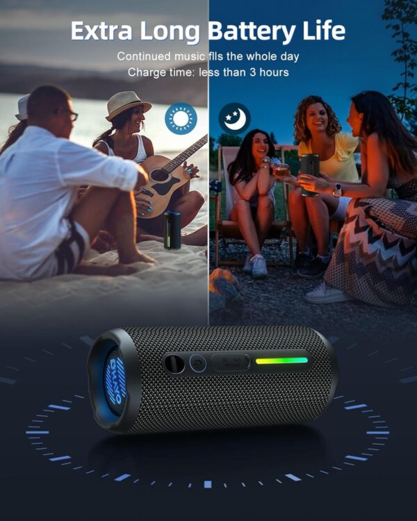 OHAYO Portable Bluetooth Speaker - IPX7 Waterproof, Wireless Stereo Pairing, 25-Hour Playtime, 24W Loud Sound, Bluetooth 5.3, Bass Boost, LED Lights, for Home/Shower/Outdoor/Beach/Travel, Gift Ideas - Image 7