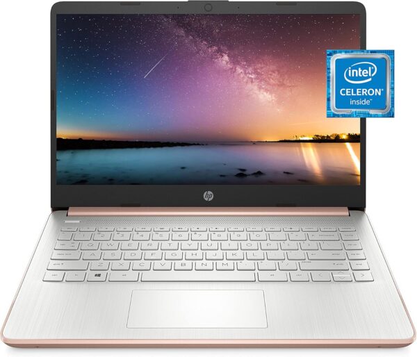 HP 14 Laptop, Intel Celeron N4020, 4 GB RAM, 64 GB Storage, 14-inch Micro-edge HD Display, Windows 11 Home, Thin & Portable, 4K Graphics, One Year of Microsoft 365 (14-dq0030nr, Pale Rose Gold)