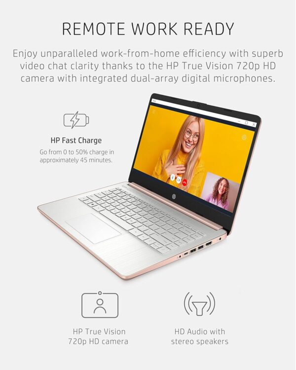 HP 14 Laptop, Intel Celeron N4020, 4 GB RAM, 64 GB Storage, 14-inch Micro-edge HD Display, Windows 11 Home, Thin & Portable, 4K Graphics, One Year of Microsoft 365 (14-dq0030nr, Pale Rose Gold) - Image 6