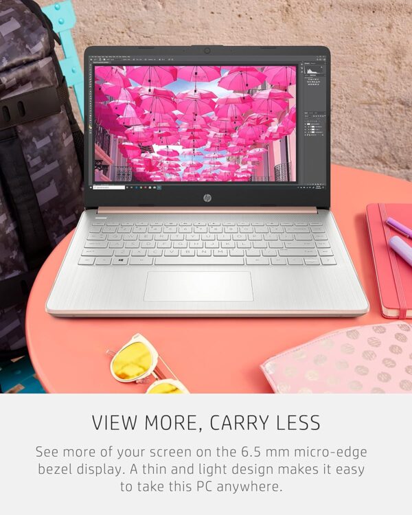 HP 14 Laptop, Intel Celeron N4020, 4 GB RAM, 64 GB Storage, 14-inch Micro-edge HD Display, Windows 11 Home, Thin & Portable, 4K Graphics, One Year of Microsoft 365 (14-dq0030nr, Pale Rose Gold) - Image 7
