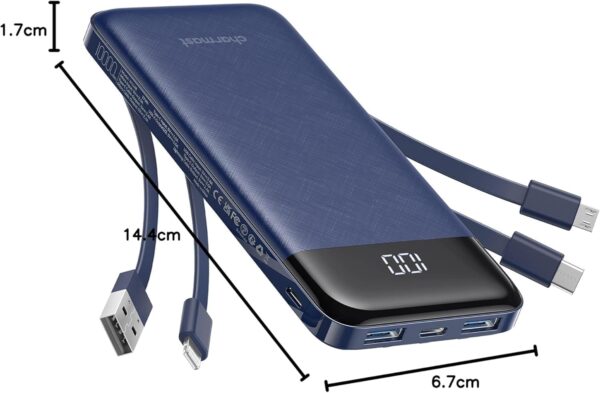 Portable Charger with Built in Cables, Portable Charger with Cords Wires Slim 10000mAh Travel Essentials Battery Pack 6 Outputs 3A High Speed Power Bank for iPhone Samsung Pixel LG Moto iPad - Image 8