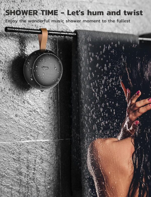 IPX7 Waterproof Shower Portable Bluetooth Speaker, Small Speaker Wireless Bluetooth with Loud Sound, Support TF Care/Built-in Mic- for Carabiner, Beach, Camping, Hiking, Pool, Great Gift(Black) - Image 4