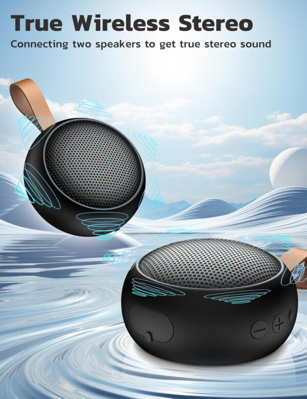 IPX7 Waterproof Shower Portable Bluetooth Speaker, Small Speaker Wireless Bluetooth with Loud Sound, Support TF Care/Built-in Mic- for Carabiner, Beach, Camping, Hiking, Pool, Great Gift(Black) - Image 6