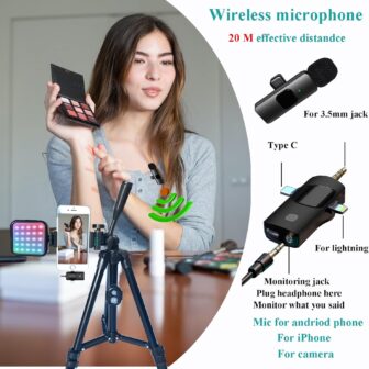 for iPhone Vlogging Kit, Vlogging Kit for Andriod Phone with Two Tripods RGB Light Lavalier Microphone Remote for YouTube Tiktok Content Creator (Total Height 20 in to 50 in) - Image 3