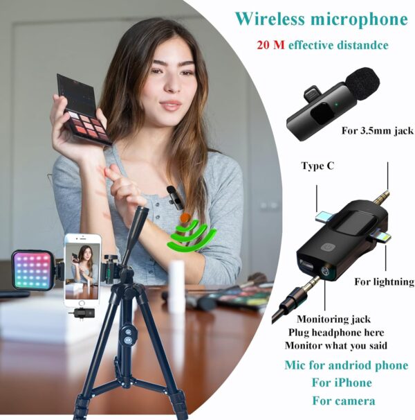 for iPhone Vlogging Kit, Vlogging Kit for Andriod Phone with Two Tripods RGB Light Lavalier Microphone Remote for YouTube Tiktok Content Creator (Total Height 20 in to 50 in) - Image 3