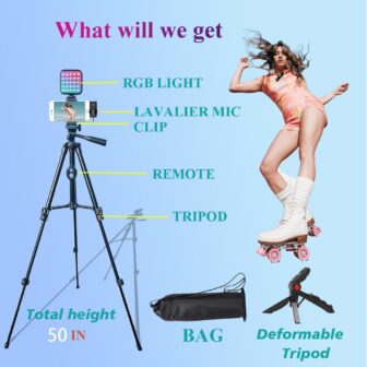 for iPhone Vlogging Kit, Vlogging Kit for Andriod Phone with Two Tripods RGB Light Lavalier Microphone Remote for YouTube Tiktok Content Creator (Total Height 20 in to 50 in) - Image 6