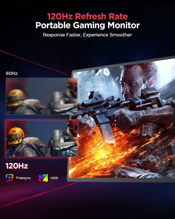 UPERFECT 2K 120Hz Portable Gaming Monitor, 16" 2560x1600 QHD 16:10 400 Nits 10 Bits Portable Monitor for Laptop w/VESA & Cover HDR FreeSync Eye Care External Second Screen for PC Phone Game Console - Image 3