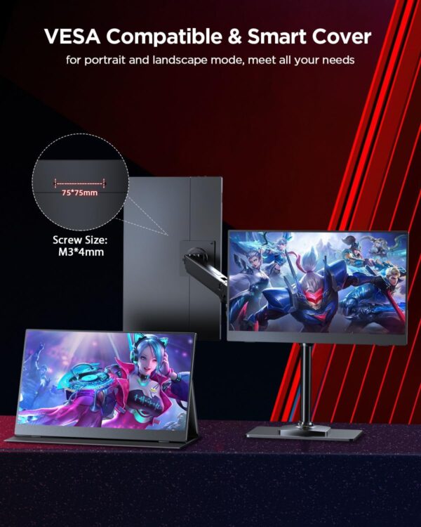 UPERFECT 2K 120Hz Portable Gaming Monitor, 16" 2560x1600 QHD 16:10 400 Nits 10 Bits Portable Monitor for Laptop w/VESA & Cover HDR FreeSync Eye Care External Second Screen for PC Phone Game Console - Image 5