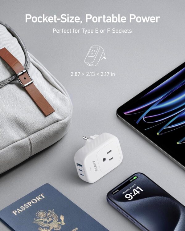 Anker (Pack of 2) USA to Europe International Plug Adapter, Travel Adapter, 15W Max with 2 AC, 2 USB-C & 1 USB-A Port, Ideal for iPhone 15, iPad Air & More, Compact for Travel, Cruise (TUV Listed) - Image 3
