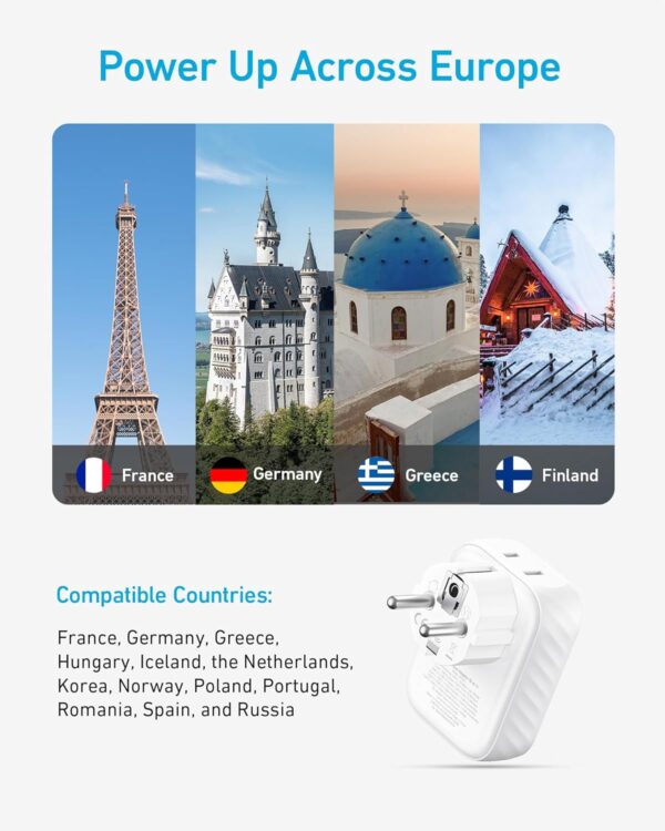 Anker (Pack of 2) USA to Europe International Plug Adapter, Travel Adapter, 15W Max with 2 AC, 2 USB-C & 1 USB-A Port, Ideal for iPhone 15, iPad Air & More, Compact for Travel, Cruise (TUV Listed) - Image 4