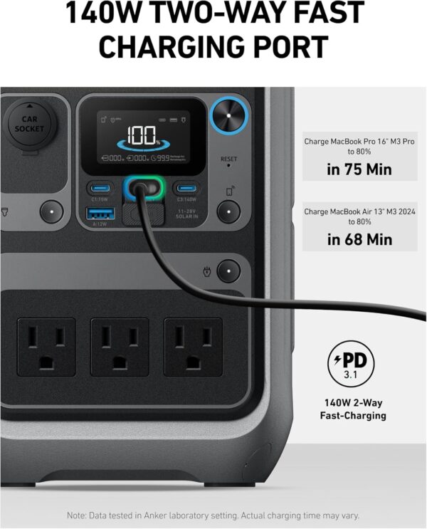 Anker Portable Power Station SOLIX C300, 288Wh LiFePO4 Battery, 300W (600W Surge) Solar Generator, 140W Two-Way Fast Charging, for Outdoor Camping, Traveling, and Emergencies (Solar Panel Optional) - Image 5