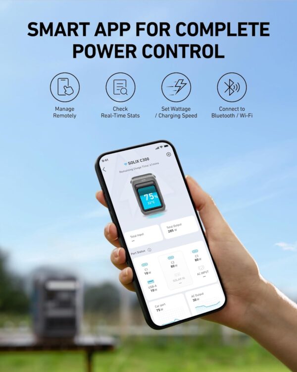 Anker Portable Power Station SOLIX C300, 288Wh LiFePO4 Battery, 300W (600W Surge) Solar Generator, 140W Two-Way Fast Charging, for Outdoor Camping, Traveling, and Emergencies (Solar Panel Optional) - Image 8