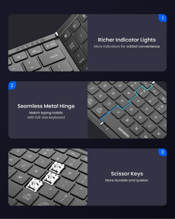 Foldable Keyboard and Mouse, Samsers Folding Bluetooth Keyboard Combo, 2.4G + BT5.0 x 2, Full-Size Portable Travel Keyboard & USB-C Rechargeable Wireless Mouse for iOS Android Windows Mac OS - Image 6