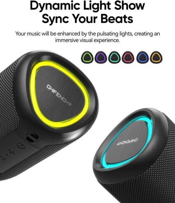 Portable Bluetooth Speaker with Lights, Powerful Crystal Clear Sound, IPX5 Waterproof, All Day Playtime, AUX&TF-Card Input, Bluetooth 5.3, TWS Paring, Small Wireless Speaker for Outdoor, Gift Ideas - Image 4