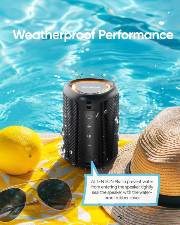 Portable Bluetooth Speaker with Lights, Powerful Crystal Clear Sound, IPX5 Waterproof, All Day Playtime, AUX&TF-Card Input, Bluetooth 5.3, TWS Paring, Small Wireless Speaker for Outdoor, Gift Ideas - Image 8