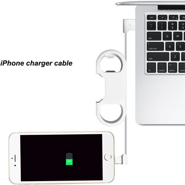 iPhone Charge Lightning Cable + Keychain + Bottle Opener + Aluminum Carabiner,Portable Multifunction Keychain Bottle Opener USB Charging Cord Short Cable for iPhone X/8/7/6S,Gift for Men Women(White) - Image 3