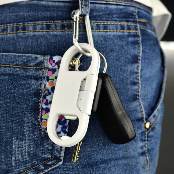 iPhone Charge Lightning Cable + Keychain + Bottle Opener + Aluminum Carabiner,Portable Multifunction Keychain Bottle Opener USB Charging Cord Short Cable for iPhone X/8/7/6S,Gift for Men Women(White) - Image 6
