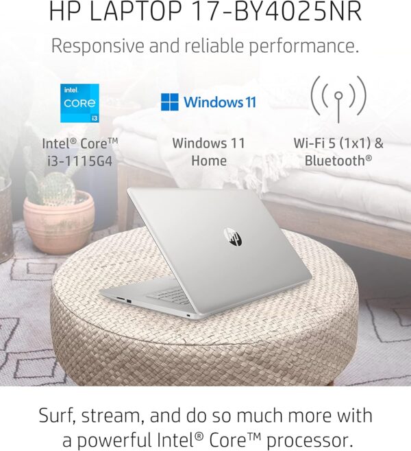 HP 17 Laptop PC, 11 Generation Intel Core, 4 GB RAM, 256 GB SSD, UHD Graphics, 17.3" HD+ Display, Windows 11 Home, Wi-Fi & Bluetooth Combo, 7 Ports, Long Battery Life, HD Webcam (17-by4025nr, 2022) - Image 3