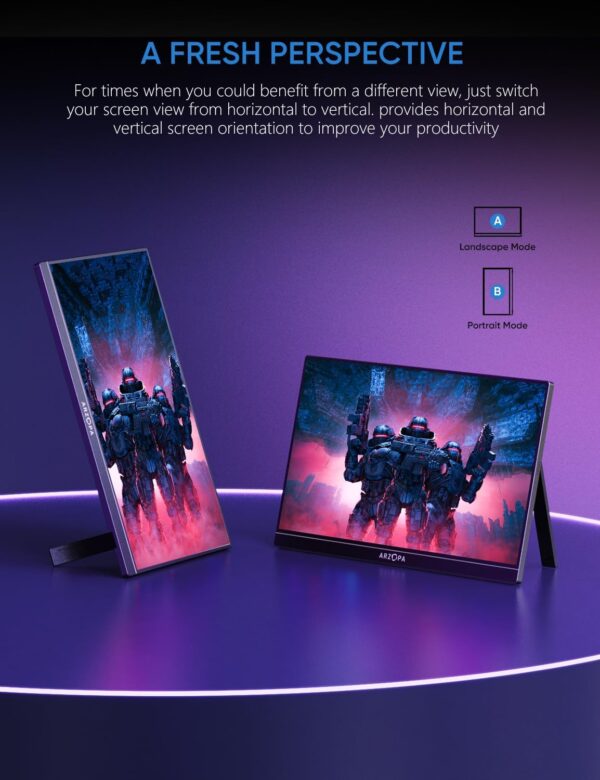 ARZOPA 16.1'' 144Hz Portable Gaming Monitor, 106% sRGB 1080P FHD Kickstand Portable Monitor with HDR, Ultra Slim, Eye Care, External Second Screen for Laptop, PC, PS5, Mac, Xbox-Z1FC - Image 4