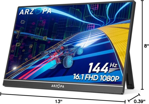 ARZOPA 16.1'' 144Hz Portable Gaming Monitor, 106% sRGB 1080P FHD Kickstand Portable Monitor with HDR, Ultra Slim, Eye Care, External Second Screen for Laptop, PC, PS5, Mac, Xbox-Z1FC - Image 9