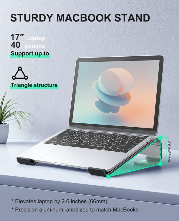 Soqool Laptop Stand for Desk, Ergonomic Detachable Laptop Riser, Aluminum MacBook Stand, Compatible with 12-17'' All Laptops Such as MacBook Pro/HP/Dell/Lenovo, Black - Image 6