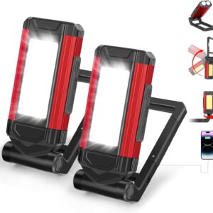 Rechargeable LED Magnetic Work Light 2 Pack, Portable Tool Gifts for Men, 7 Flashlight Modes with Kickstand and Carabiner, 360° Rotating Head and USB Charging for Camping, Hunting, and Car Repairs
