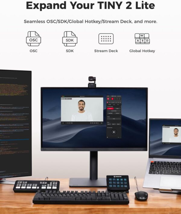 OBSBOT Tiny 2 Lite 4K Webcam for PC, AI Tracking PTZ Streaming Camera with 1/2" Sensor, Gesture Control, 60 FPS, HDR, Microphones, Web Camera for Desktop Computer, Laptop, Meeting, Video Calls, etc. - Image 8