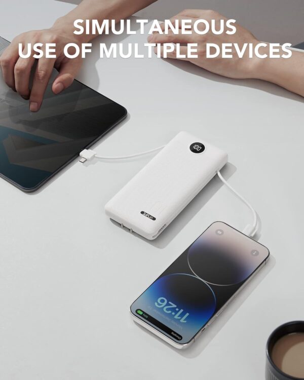 VRURC Portable Charger Built-in Cables and AC Wall Plug, USB C Power Bank 10000mAh, Travel Essentials Phone Charger Compact Lightweight External Battery Pack for Smart Phones, Tablets etc-White - Image 7