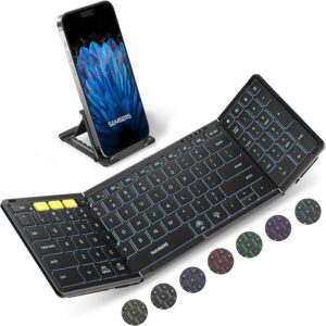 Samsers Foldable Bluetooth Keyboard with Numeric Keypad, Full-Size Wireless Folding Keyboards with Backlight, Portable Travel for iOS Android Windows Mac OS, Support 3 Device(BT5.1 x 3), Black