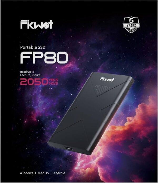 1TB External SSD, Portable SSD, Up to 2000MB/s, USB 3.2 Gen2x2 External Solid State Drives, Compatible with Smart TV, PS5/PS4(Pro), iPhone 15/16, Xbox, Mac & Windows and Other Devices(FP80)