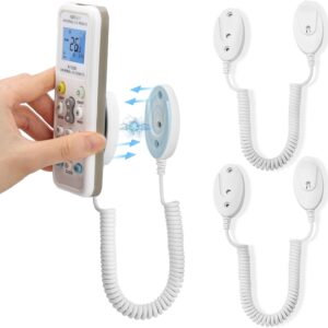 2-Pack Magnetic Remote Control Holders with Spring Ropes - Safely Secure Remotes & Small Items, Wall-Mount with Adhesive, Anti-Loss, Rapid Adsorption, Extendable Spring (White 70 inch, 2 Pack)