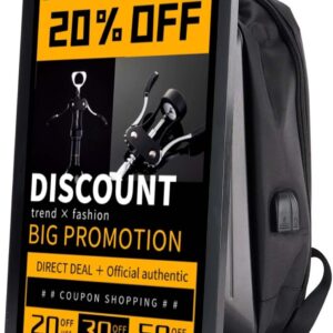 21.5 In Touch Advertising Digital Backpack with 2K LCD Backpack Screen Support Usb/App Remote Input Android 11 4G+32G