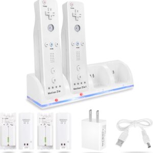 4-in-1 Charging Station for Wii&Wii U Remote Controller,Charger with 4 Rechargeable Battery Packs (4 Port Charging Station+4 pcs 2800mAh Replacement Batteries+USB Cable),Remote Not Included