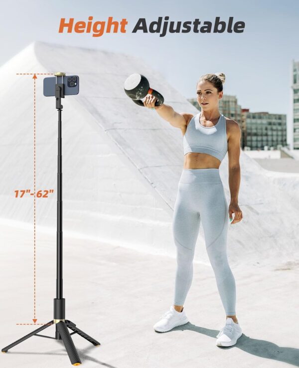 62" Phone Tripod & Selfie Stick, Tripod for iPhone with Remote, Portable, Lightweight Travel Tripod for Selfies Video Recording Vlog, Extendable iPhone Tripod Stand Compatible with iPhone Android - Image 2