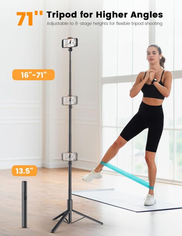 71" Phone Tripod, NT79 Extendable Selfie Stick for Cell Phone＆Camera, Tripod Stand with Remote for Video Recording, Phone Holder Tripod Compatible with iPhone Android, Camera - Image 2