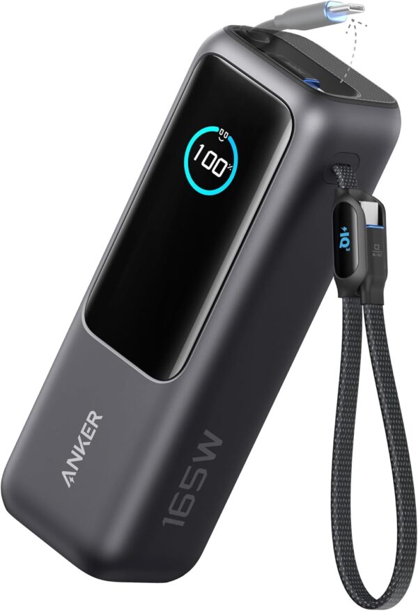 ANKER Laptop Power Bank, 25,000mAh Portable Charger with Triple 100W USB-C Ports for Multi-Device Charging, Built-in and Retractable Cables, for iPhone 16/15 Series, MacBook, Samsung, and More