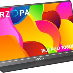 ARZOPA Portable Monitor, 15.6'' 1080P FHD Laptop Monitor USB C HDMI Computer Display HDR Eye Care External Screen w/Smart Cover for Mac Phone Xbox Switch PS5-S1 Table