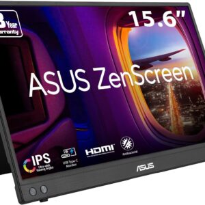 ASUS ZenScreen 16” (15.6 inch viewable) 1080P USB-C Portable Monitor (MB16AHV) - Full HD, IPS, Blue Light Filter, Anti-glare, Mini HDMI, Kickstand, Tripod Mountable, Protective Sleeve, 3 year warranty
